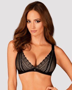 Мереживний бюстгальтер із трикутною чашкою Obsessive Estiqua bra M/L, чорний, широкі лямки SO7259 фото
