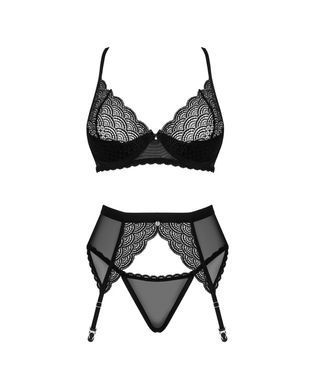 Комплект Obsessive Chemeris 3-pcs set M/L, стрінги, пояс для панчіх, бюстгальтер SO9768 фото