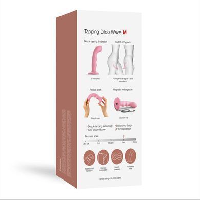 Насадка для страпона з подвійною точковою пульсацією Strap-On-Me TAPPING DILDO WAVE &ndash; CORAL PINK, М SO9622 фото