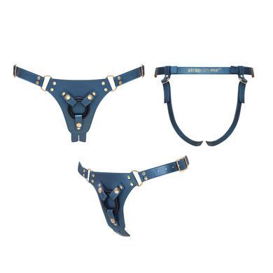 Трусики для страпона Strap-On-Me Harness Generous Blue, One Size, штучна шкіра, регульовані ремені, змінні кріплення для дилдо SX0673 фото