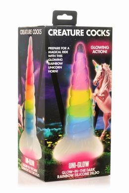 Фентезійний фалоімітатор Creature Cocks Luminescent Rainbow Silicone Dildo, світиться в темряві, 19,6 см SX2222 фото