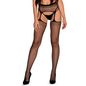 Панчохи-стокінги із сітки різного розміру Obsessive Garter stockingsS815S/M/L, чорні, з доступом SO7274 фото
