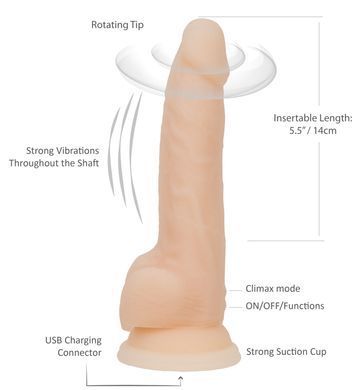 Фалоімітатор з вібрацією та ротацією Naked ADDICTION James 8&Prime; Rotating & Vibrating Dong, пульт ДК SO5587 фото