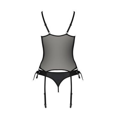 Корсет зі шнурівкою Passion NESSY CORSET S/M black, стрінги з відкритим доступом, пажі для панчіх SO8455 фото