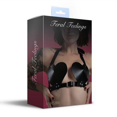 Ліф Серце з натуральної шкіри Feral Feelings - Hearts Bra Black SO9414 фото