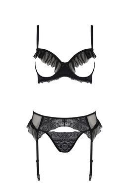Комплект Passion KERRIA SET WITH OPEN BRA black, L/XL, бюстгальтер з відкритою чашкою, стрінги, пояс для панчіх SX0494 фото
