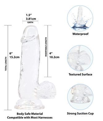 Прозорий фалоімітатор на присосці ADDICTION &mdash; Clear Dildo with Balls 6&Prime;, віброкуля в подарунок SO5580 фото