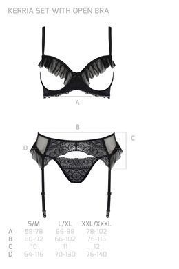 Комплект Passion KERRIA SET WITH OPEN BRA black, XXL/XXXL, бюстгальтер з відкритою чашкою, стрінги, пояс для панчіх SX0496 фото