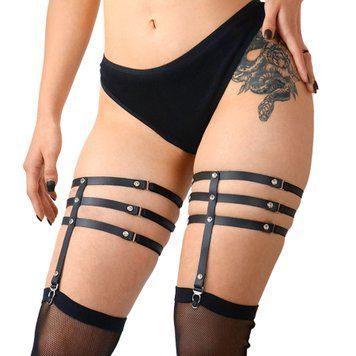 Гартери зі стразами Art of Sex - Floy, натуральна шкіра, Розмір XS - 2XL, колір Чорний SO7494 фото