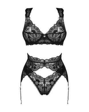 Комплект білизни Obsessive Donna Dream 3-pcs set M/L Black, бюстгальтер, стрінги, пояс для панчіх SO8637 фото