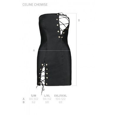 Мінісукня з екошкіри Passion CELINE CHEMISE L/XL, black, шнурівка, трусики в комплекті SO6406 фото