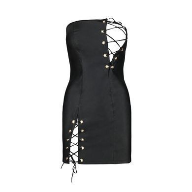 Мінісукня з екошкіри Passion CELINE CHEMISE L/XL, black, шнурівка, трусики в комплекті SO6406 фото