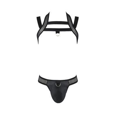 Комплект чоловічої білизни з кріпленнями Passion 043 JACOB L/XL Black, труси, шлейки SO7600 фото