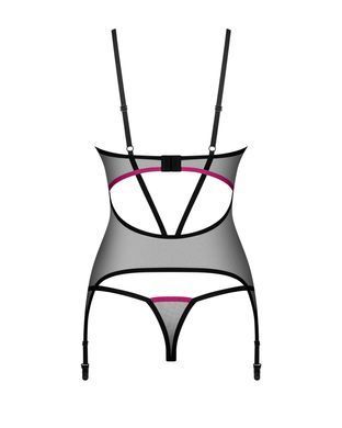 Корсет Obsessive Novenes corset & thong, XS/S, прозорий, відкрита спина, стрінги в комплекті SX0613 фото