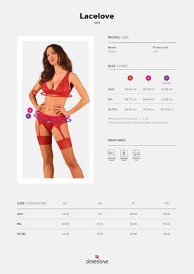 Комплект білизни Obsessive Lacelove cupless 3-pcs set XL/2XL Red, бюстгальтер, стрінги, пояс для панчіх SO8657 фото