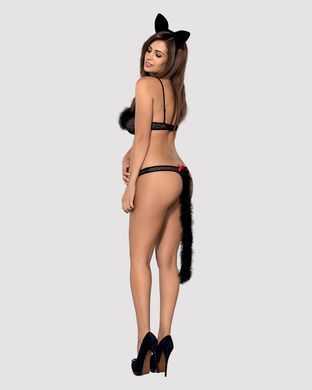 Еротичний костюм гепарду Obsessive Gepardina 3 pcs costume S/M, чорний, хутряне оздоблення, монокіні SO7276 фото
