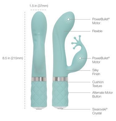 Розкішний вібратор-кролик Pillow Talk - Kinky Teal з кристалом Сваровські, потужний SO2716 фото