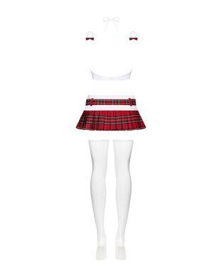 Еротичний костюм школярки з мініспідницею Obsessive Schooly 5pcs costume S/M, біло-червоний SO7304 фото