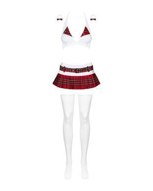 Еротичний костюм школярки з мініспідницею Obsessive Schooly 5pcs costume S/M, біло-червоний SO7304 фото
