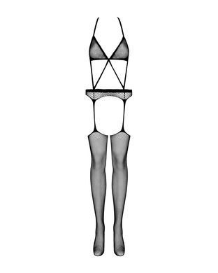 Сітчастий бодістокінг з імітацією топа, пояса та панчохи Obsessive Bodystocking N108 S/M/L, чорний SO7252 фото