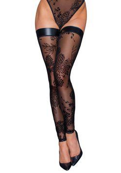 Панчохи Noir Handmade F243 Tulle stockings with patterned flock embroidery - S SX0155 фото