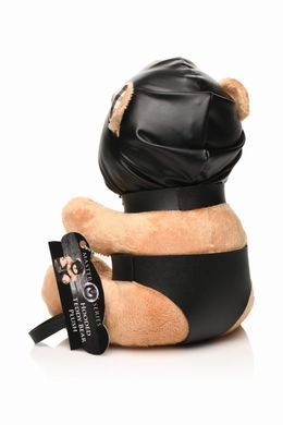 Плюшевий ведмедик HOODED Teddy Bear БДСМ у шкіряному капюшоні з повідцем, 23x16x12 см SO9815 фото