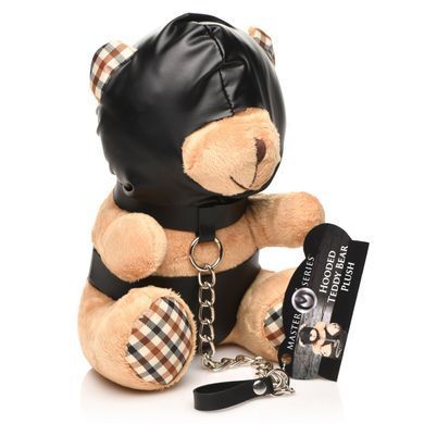 Плюшевий ведмедик HOODED Teddy Bear БДСМ у шкіряному капюшоні з повідцем, 23x16x12 см SO9815 фото